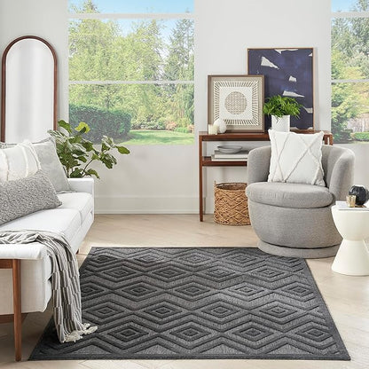 Nourison Home Versatile Charcoal Black 4' x 6' Area Rug - Easy Clean, Non Shedding, Bed Room, Living Room, Dining Room, Kitchen (4' x 6')