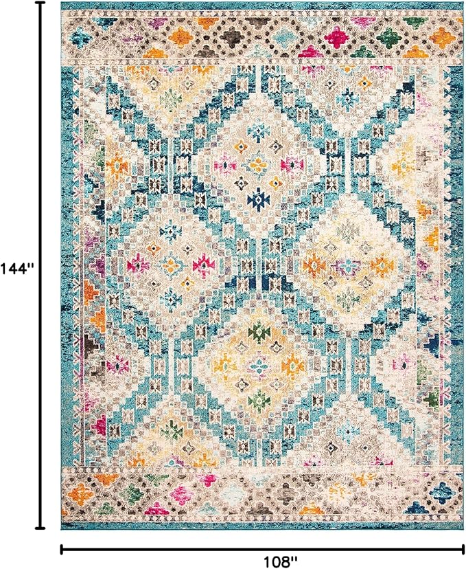 SAFAVIEH Madison Collection Area Rug - 9' x 12', Dark Blue & Yellow, Boho Diamond Distressed Design, Non-Shedding & Easy Care, Ideal for High Traffic Areas in Living Room, Bedroom (MAD418N)