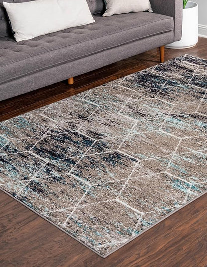 Unique Loom Trellis Frieze Collection Area Rug - Geometric (2' x 3', Blue Multi/ Ivory)