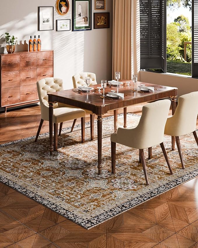 VEVOR 8 x 10 Area Rug, Washable Rug Non-Slip and Tear-Resistant Soft Carpet Pet & Child Friendly, Vintage Area Rugs Indoor Mat for Bedroom Living Room Kids Room Office Brown Green