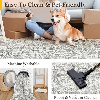 Black Entryway Area Rug 2x3 Door Mat Machine Washable Kitchen Vintage Distressed Non Slip Carpet Indoor Retro Floral Accent Throw Small Rug for Bathroom Office Bedroom Dining Room
