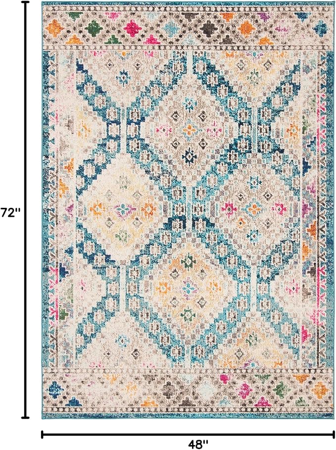 SAFAVIEH Madison Collection Accent Rug - 4' x 6', Dark Blue & Yellow, Boho Distressed Design, Non-Shedding & Easy Care, Ideal for High Traffic Areas in Entryway, Living Room, Bedroom (MAD418N)