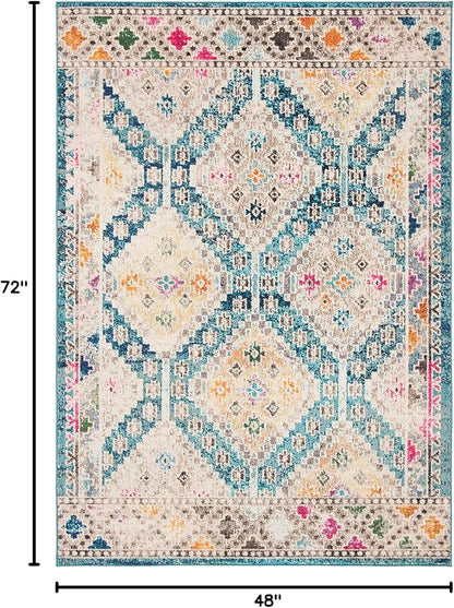SAFAVIEH Madison Collection Accent Rug - 4' x 6', Dark Blue & Yellow, Boho Distressed Design, Non-Shedding & Easy Care, Ideal for High Traffic Areas in Entryway, Living Room, Bedroom (MAD418N)
