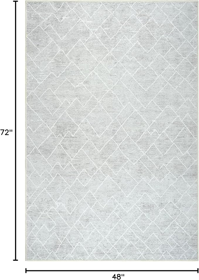 Bloom Rugs Washable Non-Slip 4' x 6' Rug - Gray/Pebble Striped Area Rug for Living Room, Bedroom, Dining Room, and Kitchen - Exact Size: 4' x 6'