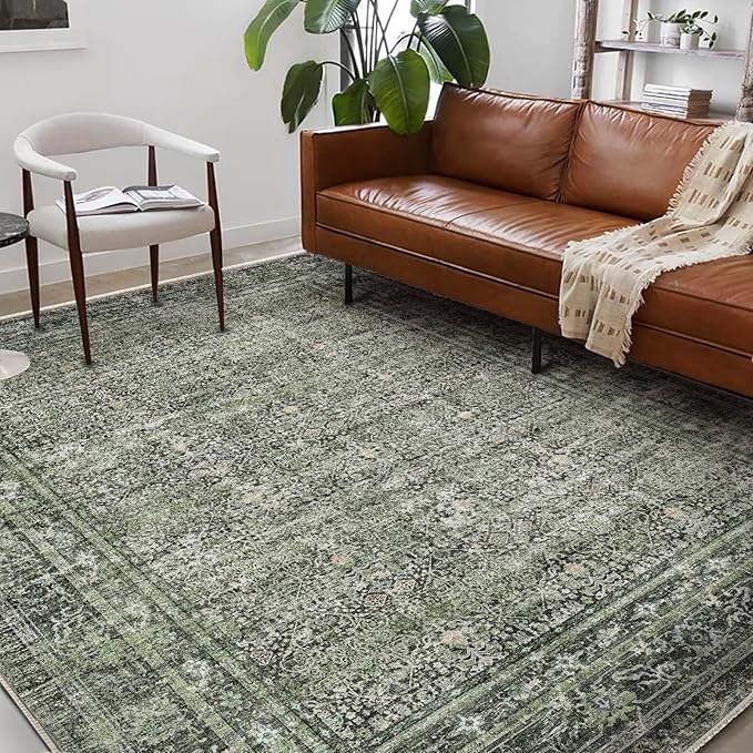 Washable Area Rug 10'x14' Boho Design Non-Shedding Easy Care Ideal for High Traffic Areas in Living Room Bedroom Office Coffee Table Kitchen Large Carpet