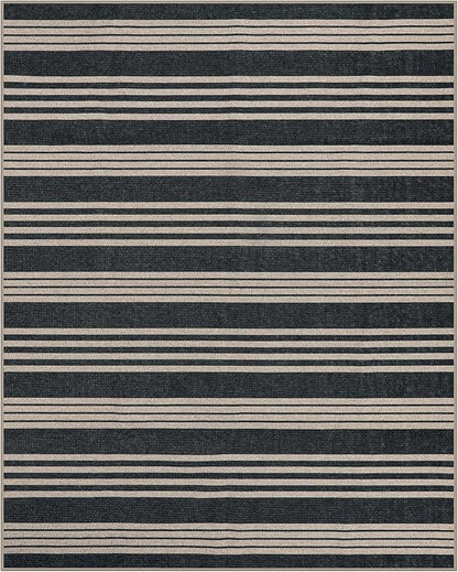Lahome Striped 8x10 Easy Jute Rug, Washable Rugs for Living Room Dining Room Farmhouse Indoor Outdoor Carpet, Neutral Non Slip Non Shedding Black Carpet for Office Backyard Patio