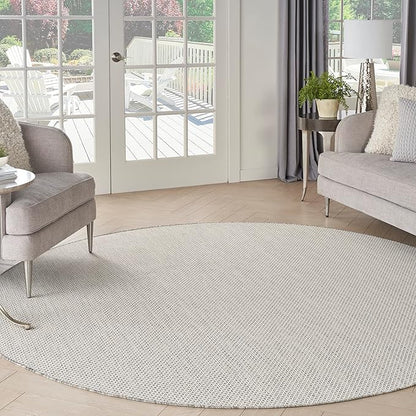 Nourison Home Courtyard Ivory Silver 6' x Round Area Rug - Easy Clean, Non Shedding, Bed Room, Living Room, Dining Room, Kitchen (6' x Round)