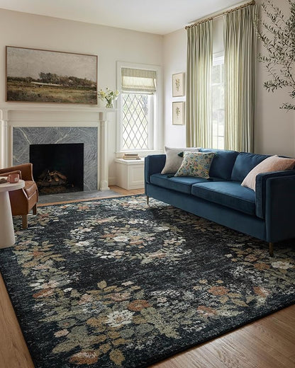 Loloi Rifle Paper Co. Laurel Collection LAU-01 Dark Navy 6'-6" x 9'-2" Area Rug
