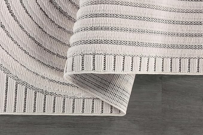 CAMILSON Modern Rug 8x10 Luxury Swirl Curved Micro Loop Area Rugs Soft High-Low Pile Stain Resistant Easy to Clean Non-Shedding Durable Living Room Bedroom Indoor Carpet (White)