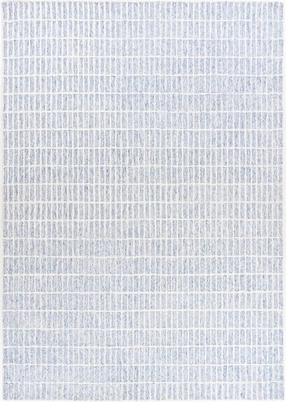 Hand-Tufted 100% Wool Area Rug – Unique Modern Geometric Grid Pattern, Soft Plush Textured Carpet for Living Room, Bedroom, Dining Room & Entryway (Blue, 10' x 14')