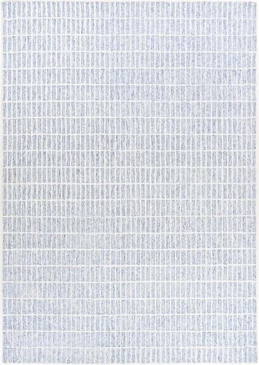 Hand-Tufted 100% Wool Area Rug – Unique Modern Geometric Grid Pattern, Soft Plush Textured Carpet for Living Room, Bedroom, Dining Room & Entryway (Blue, 10' x 14')