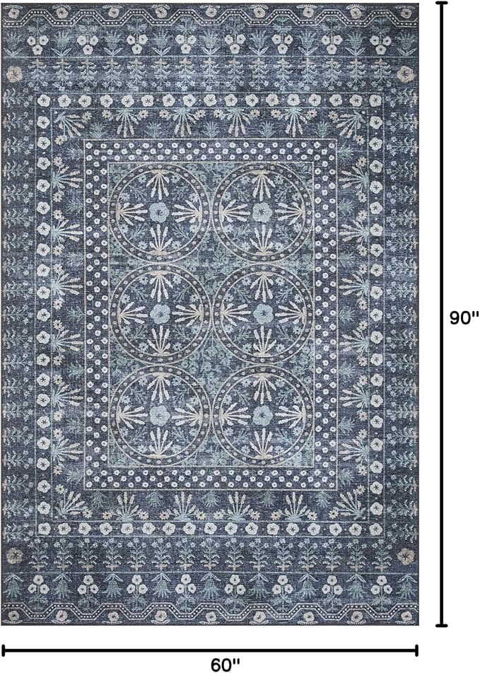 Loloi Rifle Paper Co. Maison Collection MAO-03 Rosette Blue 5'-0" x 7'-6", .19" Pile Height, Area Rug