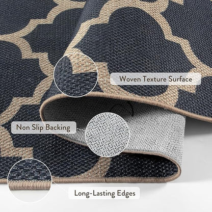 Lahome Moroccan Outdoor Rug 5x7, Easy Jute Blue Washable Rugs for Patio Living Room Outdoor Decor, Geometric Woven Area Rug Non Slip for Backyard, Thin Farmhouse Carpet for Bedroom Dining Room