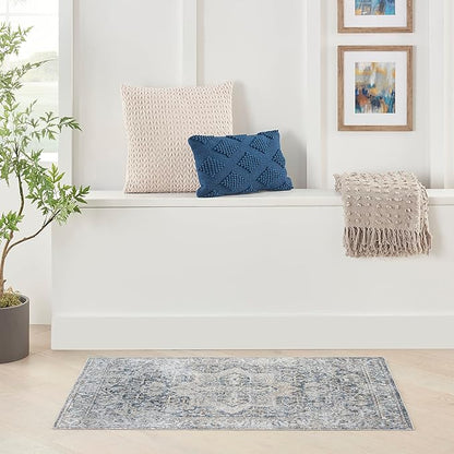 Nourison Home Astra Machine Washable Traditional Grey/Blue 4' x 6' Area Rug, Easy Clean, Non Shedding, Bed Room, Living Room, Dining Room, Kitchen (4x6)