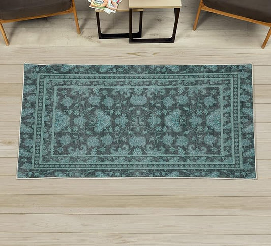 Ambesonne Folk Art Decorative Rug, Bohemian Eastern Culture Ornament in Summer Tones Abstract Flourish, Quality Carpet for Bedroom Dorm and Living Room, 2' x 5', Dark Cadet