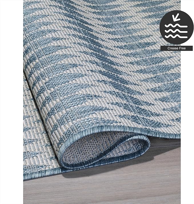 FH Home Flat Woven Outdoor Rug - Waterproof, Easy to Clean, Stain Resistant - Premium Polypropylene Yarn - Geometric - Patio, Deck, Porch, Balcony, Laundry Room - Giza - Aqua - 3ft 11in x 5ft 6in