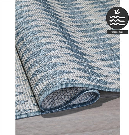 FH Home Flat Woven Outdoor Rug - Waterproof, Easy to Clean, Stain Resistant - Premium Polypropylene Yarn - Geometric - Patio, Porch, Deck, Balcony - Giza - Aqua - 5ft 2in x 7ft 6in