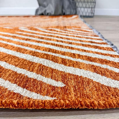 Alfa Rich 3x5 Geometric Burnt Orange Off White Washable Area Rugs for Living Room Bedroom Runner