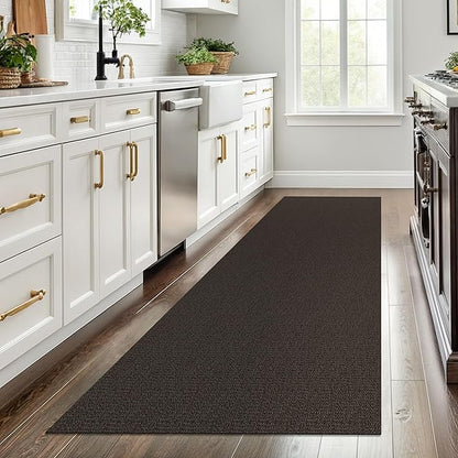 EARTHALL Washable Runner Rug 3x8 Ft Non Slip Runners for Hallways Wide Cotton Rubber Backed Kitchen Runner Braided Indoor Floor Carpet for Entryway, Hallway, Kitchen, Bedroom, Taupe/Coffee