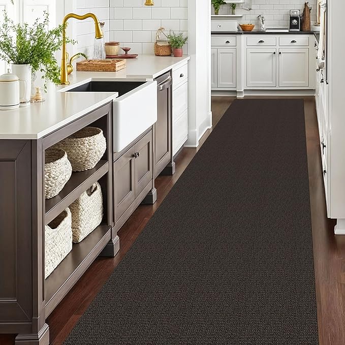 EARTHALL Extra Long Runner Rug 3x14 Ft Washable Runners for Hallways Cotton Non Slip Entryway Runner Braided Kitchen Runner Indoor Outdoor Carpet Runners for Stair, Hall, Foyers, Taupe/Coffee