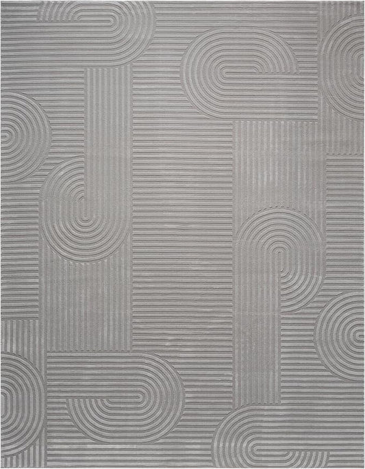 Annabel Modern Geometric Area Rug for Living Room, 8x10 Contemporary Arched Linear Large Gray Rug, Stain Resistant Non-Shedding Carpet for Bedroom, Dining Room or Kitchen (8' x 10', Gray)