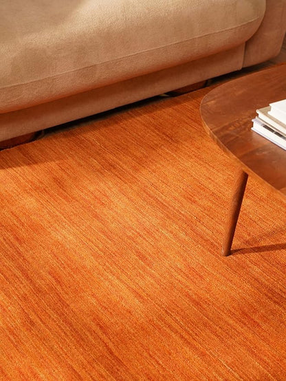Rugsotic Carpets Hand Knotted Loom Wool ECO-Friendly Area Rugs - 6'x9', Rectangle, Orange Color, Solid Plain Design, High Pile Handmade Anti Skid Area Rugs for Living Room, Bed Room (L00111)
