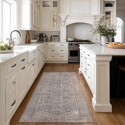 Kuden 2'6"x7' Runner Rug, Machine Washable Area Rug with Non-Slip Backing, Vintage Style, Soft, Easy Clean, Low Pile Rug for Hallway, Entryway, Kitchen, Bedroom