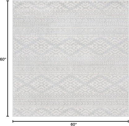 SAFAVIEH Tulum Collection Area Rug - 5' Square, Light Grey & Ivory, Moroccan Boho Tribal Design, Non-Shedding & Easy to Clean, Ideal for Living Room, Bedroom, Dining Space (TUL272F)