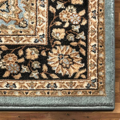 Well Woven Barclay Collection Medallion Kashan Light Blue 6x9 Area Rug - for Living Room, Bedroom, and Dining Room