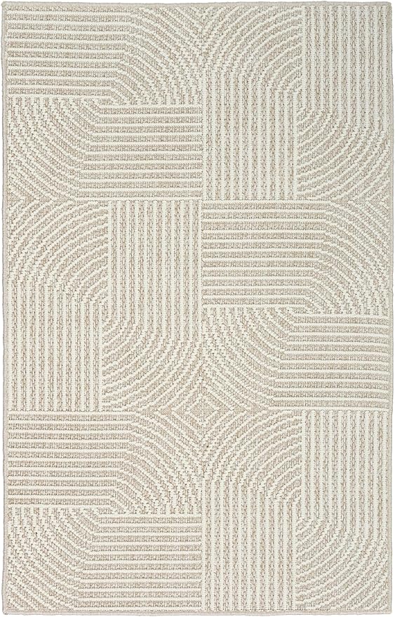 Nourison Home Textured Home Beige Ivory 2'2" x 3'9" Area Rug - Easy Clean, Non Shedding, Bed Room, Living Room, Dining Room, Kitchen (2' x 4')