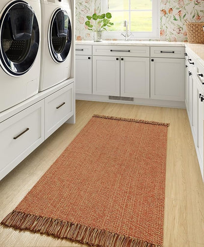 Collive Washable Area Rug 3' x 5', Modern Woven Kitchen Rugs, Terracotta Braided Cotton Rug Indoor Door Mat Throw Carpet for Entryway Living Room Nursery Laundry Room