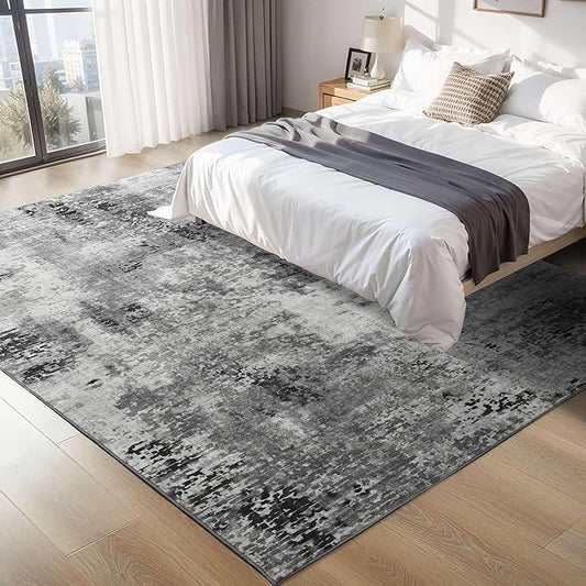 Ompaa Living Room Rug 5x8 Gray Area Rug Machine Washable Boho Rug Non Slip Abstract Vintage Indoor Large Rugs for Bedroom, Classroom, College Dorm, Farmhouse, Dining Room, Kids Playroom