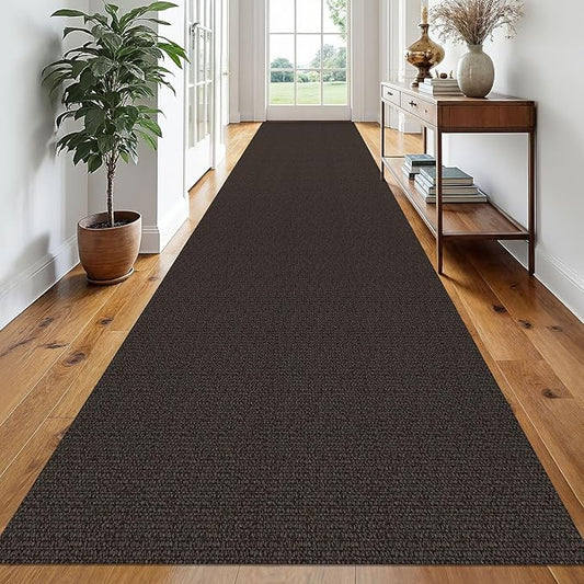 EARTHALL Runner Rug 3x20 Ft Washable Runners for Hallways Extra Long Woven Non Slip Entryway Runner Braided Kitchen Runner Indoor Outdoor Carpet Runners for Hotels, Officel, Stair, Taupe/Coffee
