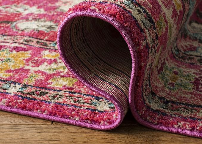 SAFAVIEH Monaco Collection Area Rug - 8' Square, Pink & Multi, Boho Chic Medallion Distressed Design, Non-Shedding & Easy Care, Ideal for High Traffic Areas in Living Room, Bedroom (MNC243D)