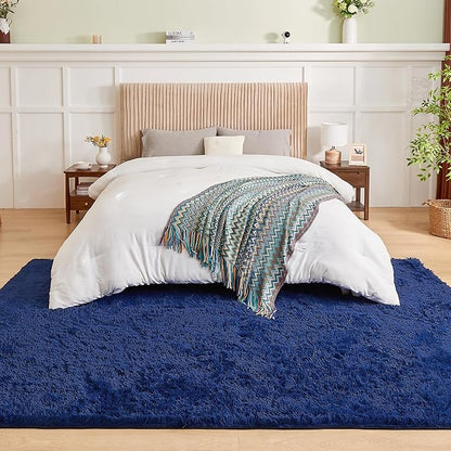 Andency Navy Soft Area Rugs for Living Room Bedroom, 5x8 Fluffy Shaggy Bedside Rug, Non-Slip Large Shag Fuzzy Plush Carpets for Bedroom Kids Dorm Nursery Home Decor Aesthetic