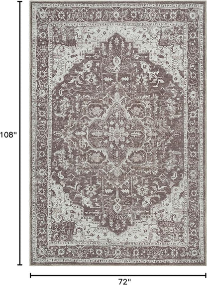 Bloom Rugs Washable Non-Slip 6' x 9' Rug - Dark Brown Traditional Medallion Area Rug for Living Room, Bedroom, Dining Room, and Kitchen - Exact Size: 6' x 9'