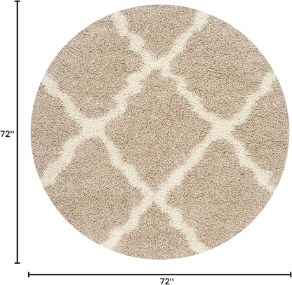 SAFAVIEH Dallas Shag Collection Area Rug - 6' Round, Beige & Ivory, Trellis Design, Non-Shedding & Easy Care, 1.5-inch Thick Ideal for High Traffic Areas in Living Room, Bedroom (SGD257D)