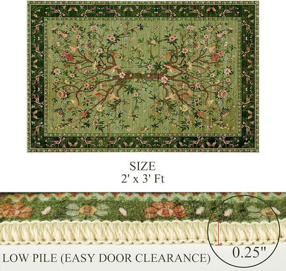 Door Mat Entryway Rug 2x3, Machine Washable Non-Slip Small Area Rug, Boho Floral Low Pile Throw Rugs for Entrance, Front Door, Entry, Kitchen, Kids Room（Green）