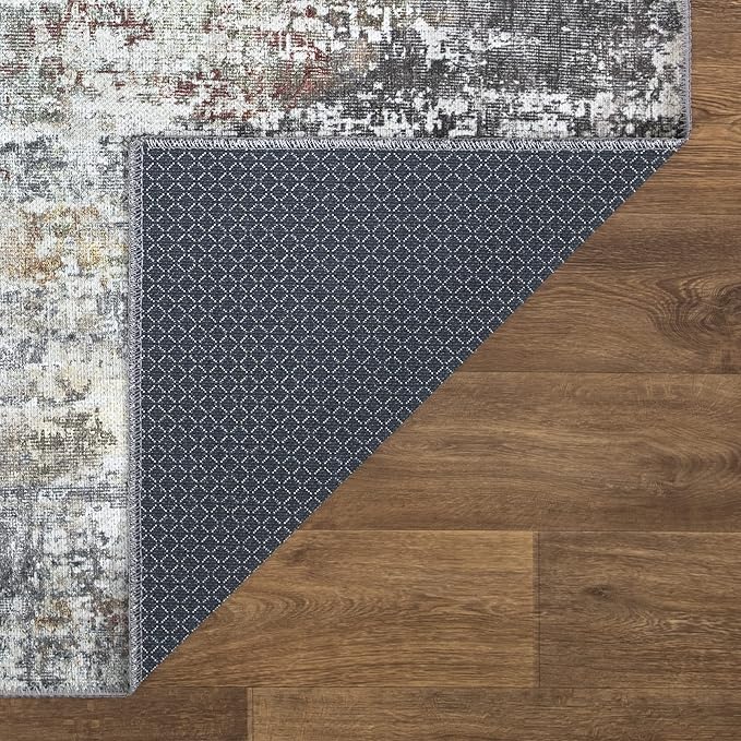 Bloom Rugs Washable Non-Slip 10 ft Runner - Gray/Red/Brown Modern Abstract Runner for Entryway, Hallway, Bathroom, and Kitchen - Exact Size: 2.5' x 10'