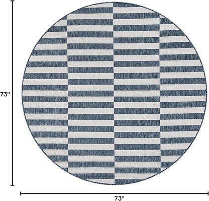Unique Loom Outdoor Striped Collection Area Rug - Striped (6' 1" Round Blue/Ivory)