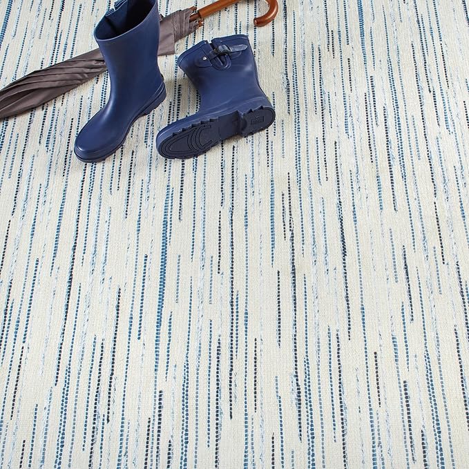 Dash & Albert Elwood Blue Machine Washable Rug, 3 X 5 Feet, Blue Stripe Pattern - Premium Luxury Hotel Quality Soft Breathable Hypoallergenic Machine Washable Easy Care All Season Comfortable