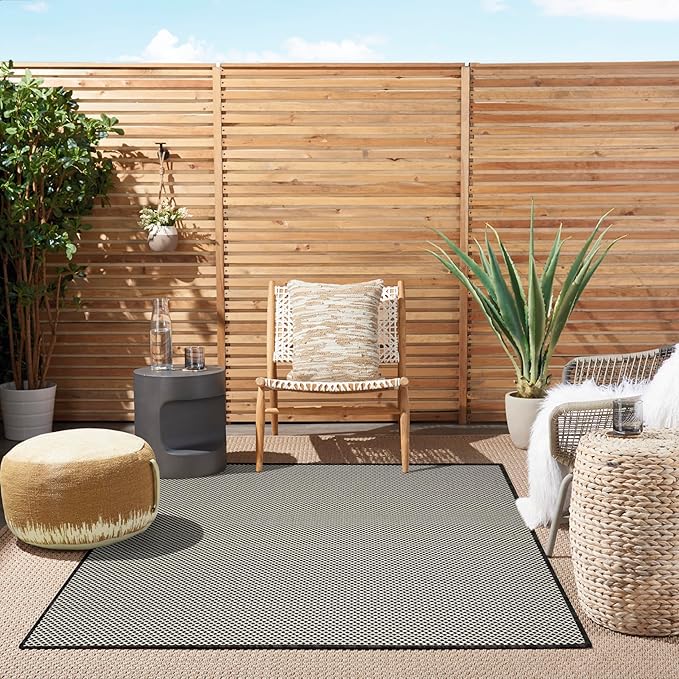 Nourison Home Courtyard Black White 4' x 6' Area Rug - Easy Clean, Non Shedding, Bed Room, Living Room, Dining Room, Kitchen (4' x 6')
