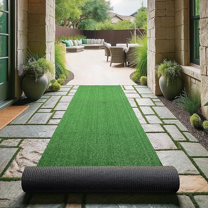 Ottomanson Artificial Grass Turf 22" x 30' Indoor Outdoor Faux Grass Rug with Drainage Holes, Customizable with Extra Long Size Options, Perfect for Patio Lawn Balcony Weddings Photoshoot Backdrop