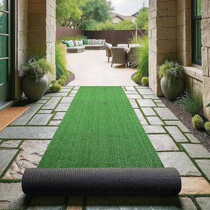 Ottomanson Artificial Grass Turf 2'7" x 31' Indoor Outdoor Faux Grass Rug with Drainage Holes, Customizable with Extra Long Size Options, Perfect for Patio Lawn Balcony Weddings Photoshoot Backdrop