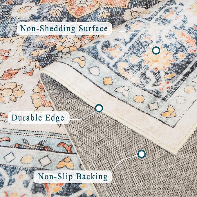 vivorug Runner Rug 2'x7' Washable Non-Slip Boho Runners for Hallways Kitchen Entryway Laundry Room Carpet Hallway Runner Orange/Navy