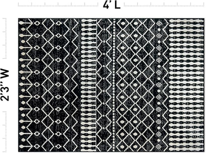 Rugshop Boho Black and White Tribal Area Rug – Geometric Diamond and Stripe Pattern Carpet for Living Room, Bedroom, or Entryway – Soft Modern Bohemian Floor Décor 2' 3" x 4' Black