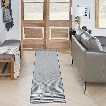 Nourison Home Courtyard Ivory Blue 2' x 6' Area Rug - Easy Clean, Non Shedding, Bed Room, Living Room, Dining Room, Kitchen (6' Runner)