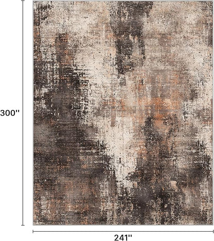 GENIMO Washable Area Rugs for Living Room, 10x14 Vintage Non Slip Rugs, Low Pile Lightweight Soft Print Rug for Bedroom, Dining Room, Home Office, Brown Orange