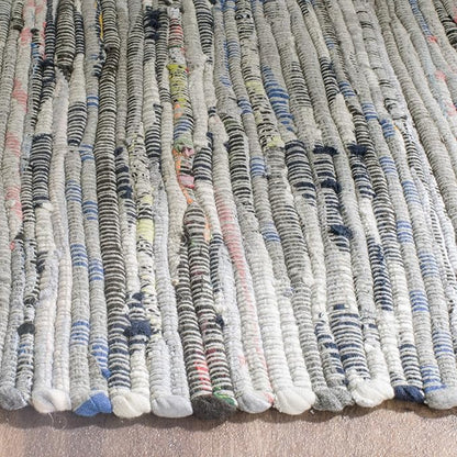 SAFAVIEH Rag Rug Collection Area Rug - 10' Square, Grey, Handmade Boho Stripe Cotton, Ideal for High Traffic Areas in Living Room, Bedroom (RAR121A)
