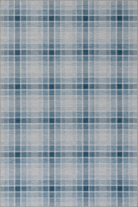 Dash & Albert Andri Plaid Blue Machine Washable Rug, 2 X 3 Feet, Blue/White Plaid Pattern